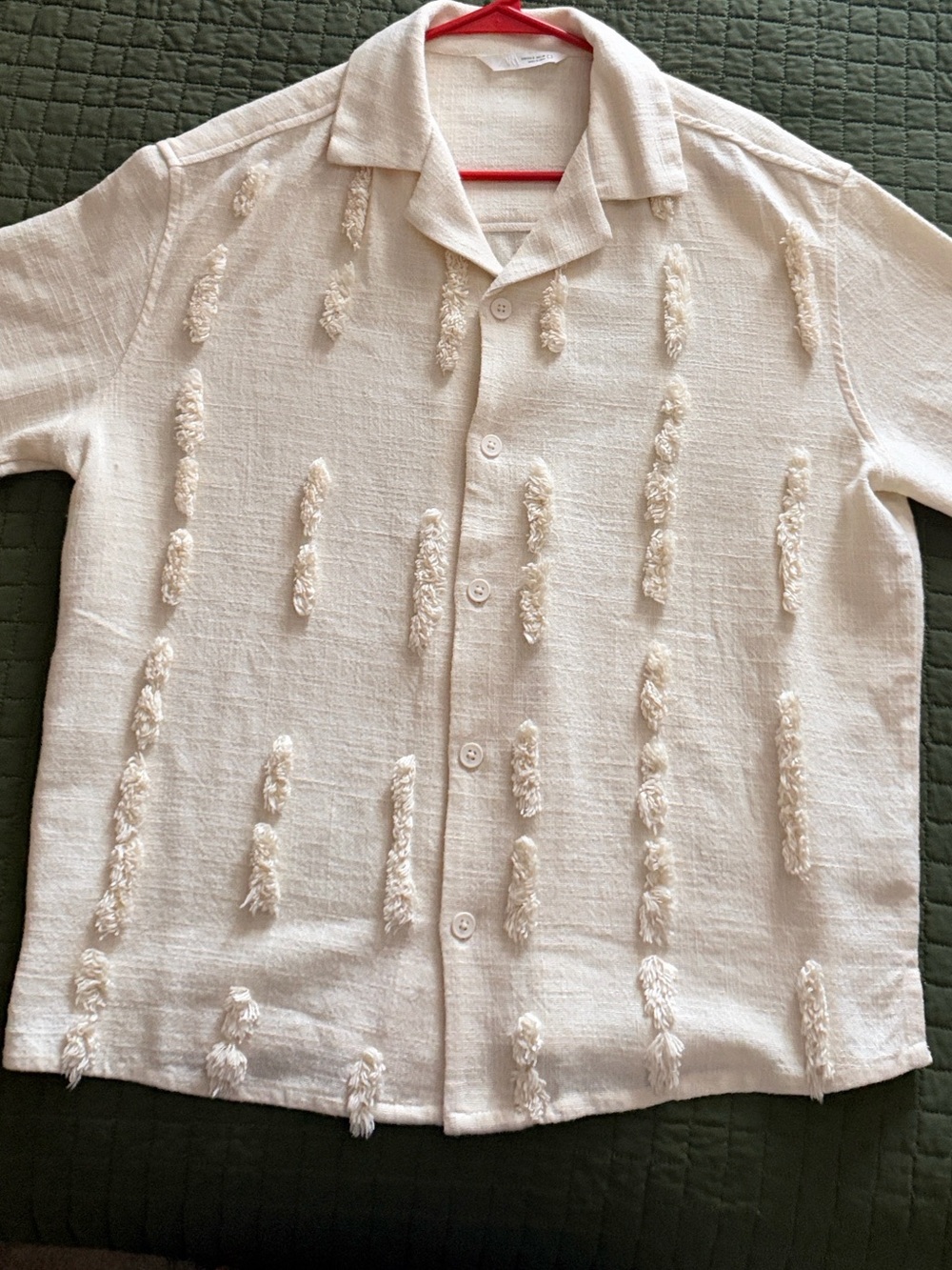 Zara Textured Cream Short-Sleeve Button-Down Shirt